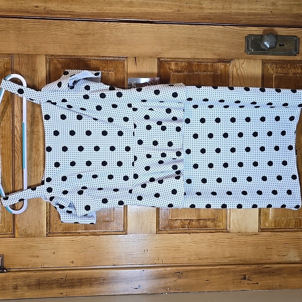 ECI Black and White Polka Dot Peplum Dress 14 NWT - Picture 3 of 5